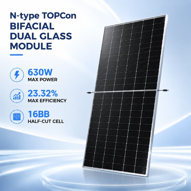 KUNETIC N-Type TOPCon Bifacial Dual Glass Solar Panel 610W 620W 630W 650W 700W for Micro-Grid Energy Storage System PV Kit