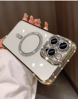 Luxe Diamant Clair Paillettes étui pour iphone 16 14 13 12 11 Pro Max 15Plus Miroir Magnétique Téléphone Couverture Souple