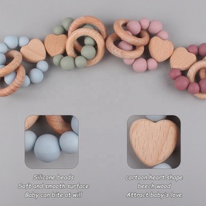 Giocattolo Sensoriale per Dentizione Neonati, Anello in Legno con Perline in Silicone Alimentare, <span class=keywords><strong>Massaggiagengive</strong></span> per Neonati - Product Image 4