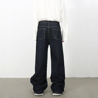 Jeans rétro style américain pour hommes, coupe droite, tendance streetwear, design patchwork, pantalon ample et large