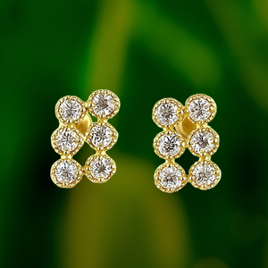 Boucles d'oreilles clous en or E1343 pour femme, zircon rond, serti géométrique, bijoux de mode classiques pour soirée, en alliage métallique - Product Image 2
