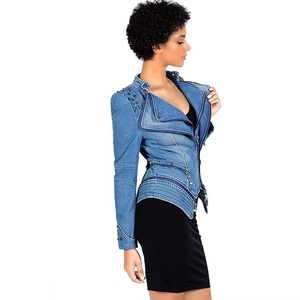 Giacca in Denim con Rivetti Taglia Extra Large 6XL per Donna, Manica Lunga Vintage con Perle, Moda Casual Autunno Primavera - Product Image 5