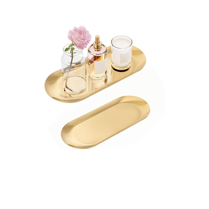 Bandeja <span class=keywords><strong>de</strong></span> Servicio <span class=keywords><strong>de</strong></span> Metal Dorado - Organizador Decorativo para Baño y Tocador para Perfumes, Joyas, Llaves y Pequeños Accesorios - Product Image 1