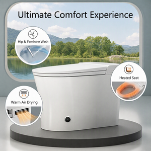 Kloset Pintar Satu Bagian Keramik Model Berdiri Lantai dengan Pengering Udara Otomatis S-Trap/P-Trap, Remote Control, Pemanas Dudukan, dan Sistem Dual-Flush - Product Image 1