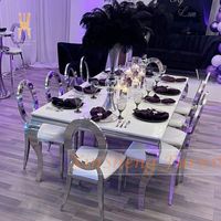 Table de salle à manger de mariage en acier inoxydable doré de style Dubaï avec plateau en MDF