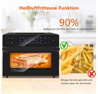 Four à friture sans huile intelligent 1800W 32QT, 18-en-1, avec contrôle numérique par minuterie et application, antiadhésif, pour usage domestique