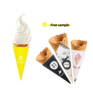 CustomDisposable Hot Food Grade Paperboard Triangle Ice Cream Packaging Pizza Packing Kraft Paper Cone Egg Bubble Waffle Holder