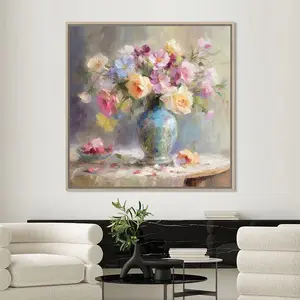 Cuadro de pintura en lienzo Floral, flor de textura neutra, decoración de arte colgante de pared 3D, pintura al óleo, decoración de pared para el hogar, cuadro de Marco