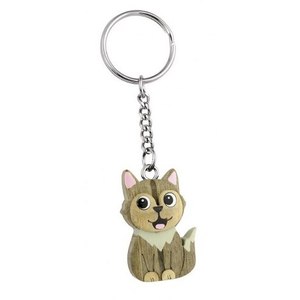Porte-clés en bois en forme de chat, mini pendentif avec chaîne pour clés et sacs - Product Image 1