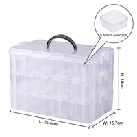 Boîte de rangement portable en plastique à 3 niveaux avec 90 petites boîtes intérieures, empilable, transparente, pour bijoux et perles, avec poignée