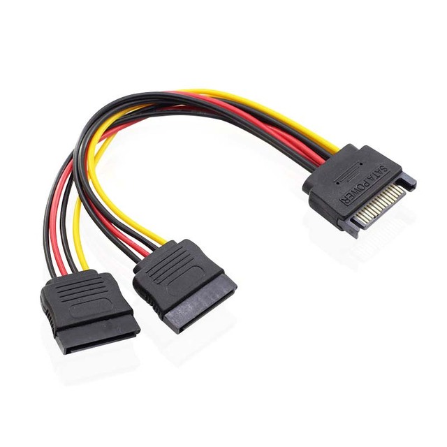 Cantell SATA Power Y Splitter Cable SATA 15 Pin Male to Double 15 PIN Female Power Extension Cable for HDD Hard Drive