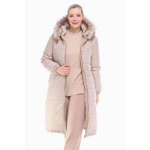 Chaqueta Larga Acolchada para Mujer Vetre, Color Beige Claro, con Capucha de Piel, Cierre de Cremallera, 110 cm, Tallas 42-48, Impermeable, Forro de Satén - Product Image 2