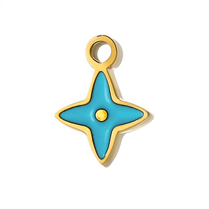F312 En gros Breloques étoiles dorées anti-ternissement, 4 couleurs émail bonbon, Pendentifs étoiles à quatre branches, Fournitures d'artisanat en gros - Product Image 5