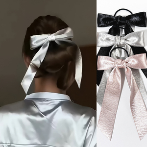 ชุดโบว์ติดผม SASA Festive - สีเงินประกาย, สีชมพูอ่อน และสีดำคลาสสิก ผ้าซาตินแบบรัดผม คลิปหนีบผมแบบสั่งทำพิเศษ - Product Image 1