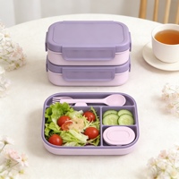 Boîte à lunch bento en silicone à quatre compartiments haute capacité, qualité alimentaire, sans BPA, avec couvercle micro-ondable