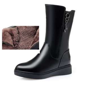 รองเท้าบูทหนังแท้ทรงกลางน่อง ส้นเตี้ย กันลื่น แฟชั่นใหม่รับฤดูใบไม้ร่วง ไซส์ใหญ่สำหรับฤดูหนาว - Product Image 4