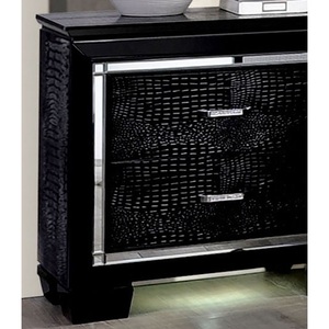 Contemporary Black Nightstand With <b>LED</b> Light <b>Mirror</b> Drawer Bedroom Furniture - Product Image 4