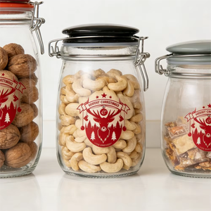 500ml 750ml 1000ml Glazen voorraadpottenset met opdruk, voedselcontainer met keramische klikdeksel, grote cilinder voor de keuken - Product Image 3