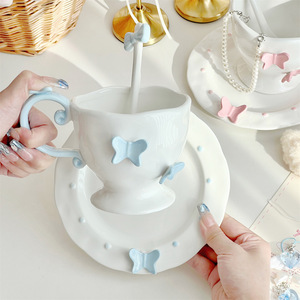 Ensemble tasse et soucoupe à café en céramique <span class=keywords><strong>Slow</strong></span> Old-Bow avec design rétro de luxe léger, cuillère incluse - Product Image 3