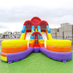 Double sided outdoor large bounce <b>house</b> commercial tobogan acuatico hinchable <b>inflatable</b> tropical water slide with pool - Product Image 6