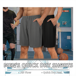 Pantalones Cortos Deportivos para Hombre QZFSO, Tejido Sólido, 100% Poliéster, Transpirables, Negros, de Secado Rápido, para Entrenamiento y Uso Casual - Product Image 2