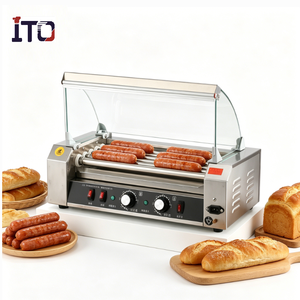 Máquina de Asar <span class=keywords><strong>Salchichas</strong></span> de Acero Inoxidable, Parrilla Comercial para <span class=keywords><strong>Salchichas</strong></span> con Dos Zonas de Calentamiento y Cubierta de Vidrio Transparente - Product Image 1