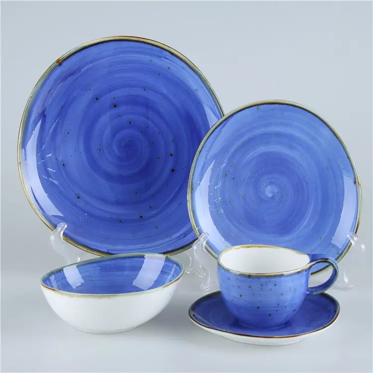 Vajilla Vintage de porcelana rústica, juego de platos y cuencos de diseño árabe y azul, vajilla de cerámica para cena, 16 Uds.
