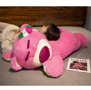 Lindo tamaño grande Rosa durmiendo fresa oso Peluches muñeca acostada con relleno de algodón PP para abrazar y exhibir - Product Image 2