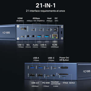Base de Conexión Thunderbolt 4 21 en 1, 40 Gbps, 8K*60Hz, para Dos Pantallas 4K MST, 90W PD, USB 3.2, SD/TF, Audio, Aluminio, Compatible con <span class=keywords><strong>MacBook</strong></span> - Product Image 2