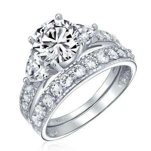 Set di Anelli di Fidanzamento e Matrimonio in Argento Sterling con Cuore <span class=keywords><strong>Solitario</strong></span> in Zirconia Cubica 3A - Product Image 1