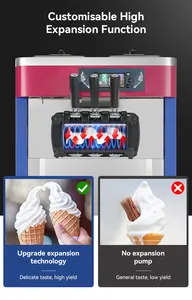 Machine à glace commerciale, 20 l/22l/H, pour la fabrication de desserts, 3 parfums