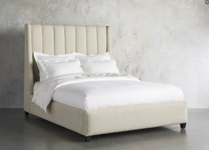 Cadre de lit king-size en bois moderne de luxe, magnifiquement rembourré en <span class=keywords><strong>tissu</strong></span> bouclé blanc pour la chambre à coucher - Product Image 2