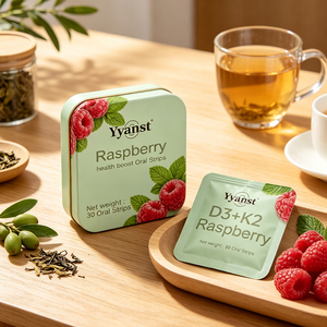 Suplemento de vitamina D3 K2 en tiras orales de rápidas absorción de Raspberry, para energía, apoyo óseo natural y bienestar diario, 30 sobres, OEM - Product Image 2