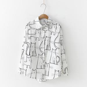 Blouses et chemises <span class=keywords><strong>CHIC</strong></span> chat motif <span class=keywords><strong>femme</strong></span> à manches longues lâche version coréenne des étudiants tout match chemise <span class=keywords><strong>imprimée</strong></span> pour les femmes - Product Image 5