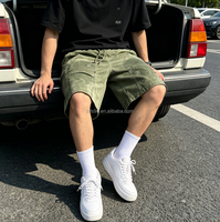 Shorts cargo vert olive pour homme, taille mi-haute, cordon de serrage, en toile, style décontracté avec poches, respirant