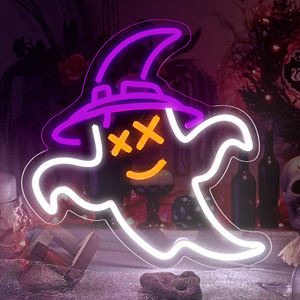 Dropship diseño libre personalizado LED signo Logo Aglowing ornamento decorativo Halloween <span class=keywords><strong>travieso</strong></span> fantasma neón luces de pared para fiesta - Product Image 1