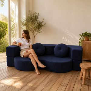 Divano Letto Convertibile in Velluto a Coste, Design Modulare Curvo a Onda, Schiuma ad Alta Resilienza per Camera degli Ospiti e Piccoli Appartamenti - Product Image 4