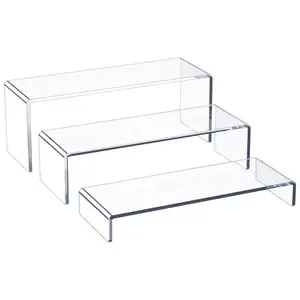 Custom Different Sizes Clear Acrylic Layered Rack Display Risers 3 Step Rectangle Stands Shelf For Display