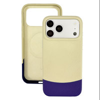 Coque pour iPhone 18 Pro Max en cuir grainé bicolore, TPU antichoc, doublure en microfibre, protection 360°