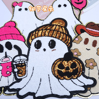 Nouveaux patchs brodés en chenille pour Halloween, à thermocoller, motifs fantômes et citrouilles mignons, pour sweats à capuche, chapeaux et sacs, vente en gros