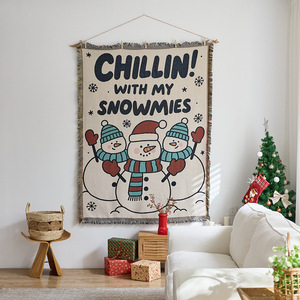 Tapisserie murale de Noël « Chillin With My Snowmies », en coton tissé, style bohème, rectangulaire, pour usage intérieur - Product Image 4
