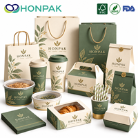 Ensemble d'emballages personnalisés pour café HONPAK, sacs en papier de marque, gobelets à café, boîtes de boulangerie et contenants alimentaires pour restaurants
