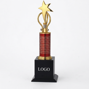 Custom Star <b>Trophy</b> Model 595 Die Casting Metal Award with <b>Engraving</b> for Sports Games Durable Plated Finish Red Base Gold Stars - Product Image 1