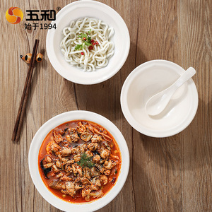 Five And Harmony Imitation Porcelain Melamine Bowl 12cm Commercial Hot Pot Ramen Soup Bowl With Spoon Set - Product Image 1