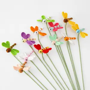 Tianjin SY Hand-Knitted Flower Bouquet Crochet Dragonfly Flower Valentines Day Wedding Decoration Hand Woven Artificial Flower