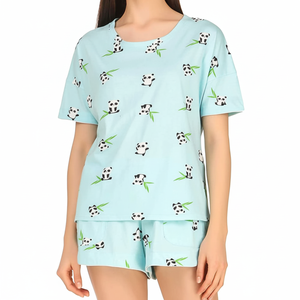 Ensemble double élégant et confortable en coton pour femmes Hauts à manches courtes et shorts T-shirt imprimé personnalisé Ensemble court pour femmes - Product Image 1