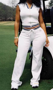 Rahat spor 2 parça Set kadın kolsuz fermuar kırpma üst ve Mini etek takım elbise 2025 yaz Jogger eşofman - Product Image 5