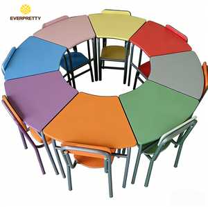 Meubles d'école maternelle, mobilier préscolaire, ensemble de table et de chaises circulaires pour enfants, table et chaises en bois colorées, ensemble de table et de chaises en métal combiné - Product Image 1