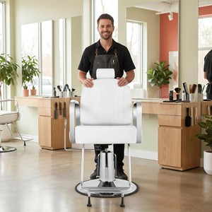Sillón de Peluquería con Estructura de Acero Inoxidable Cromado, <span class=keywords><strong>Reclinable</strong></span>, Hidráulico y Ajustable <span class=keywords><strong>para</strong></span> Salón de Belleza - Product Image 3