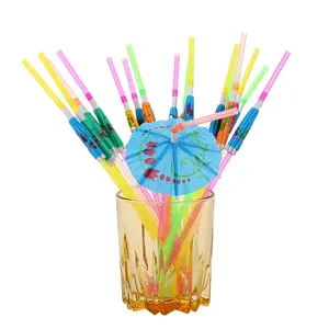 Customized Drinking Straw for Plastic Drinking Straws Umbrella Design Hawaiian Luau Party Straws for Drinks Decorations Set